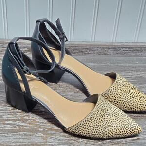 Crown Vintage Women's Animal Print Tan Black Heeled Strappy Pointed Toe Size 9